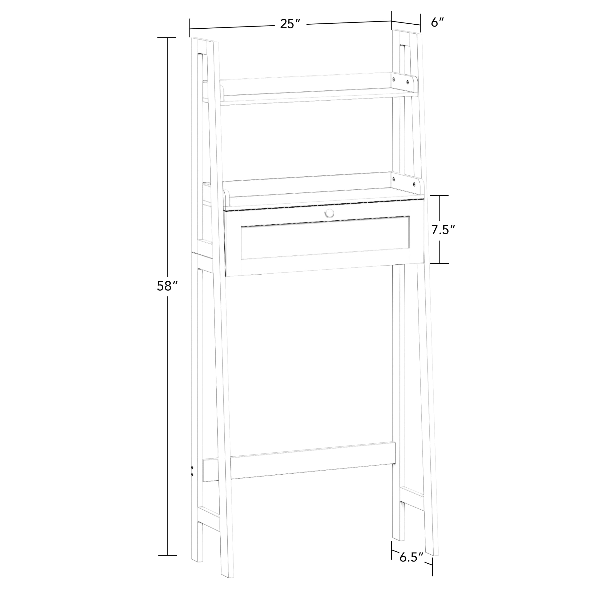 RiverRidge Amery Wall Shelf Over-The-Toilet Storage - 3-Tier Wall Mounted Shelf with Open Shelves and Drop-Down Compartment - White Bathroom Organizer for Toiletries, Linens, and Décor - Image 3