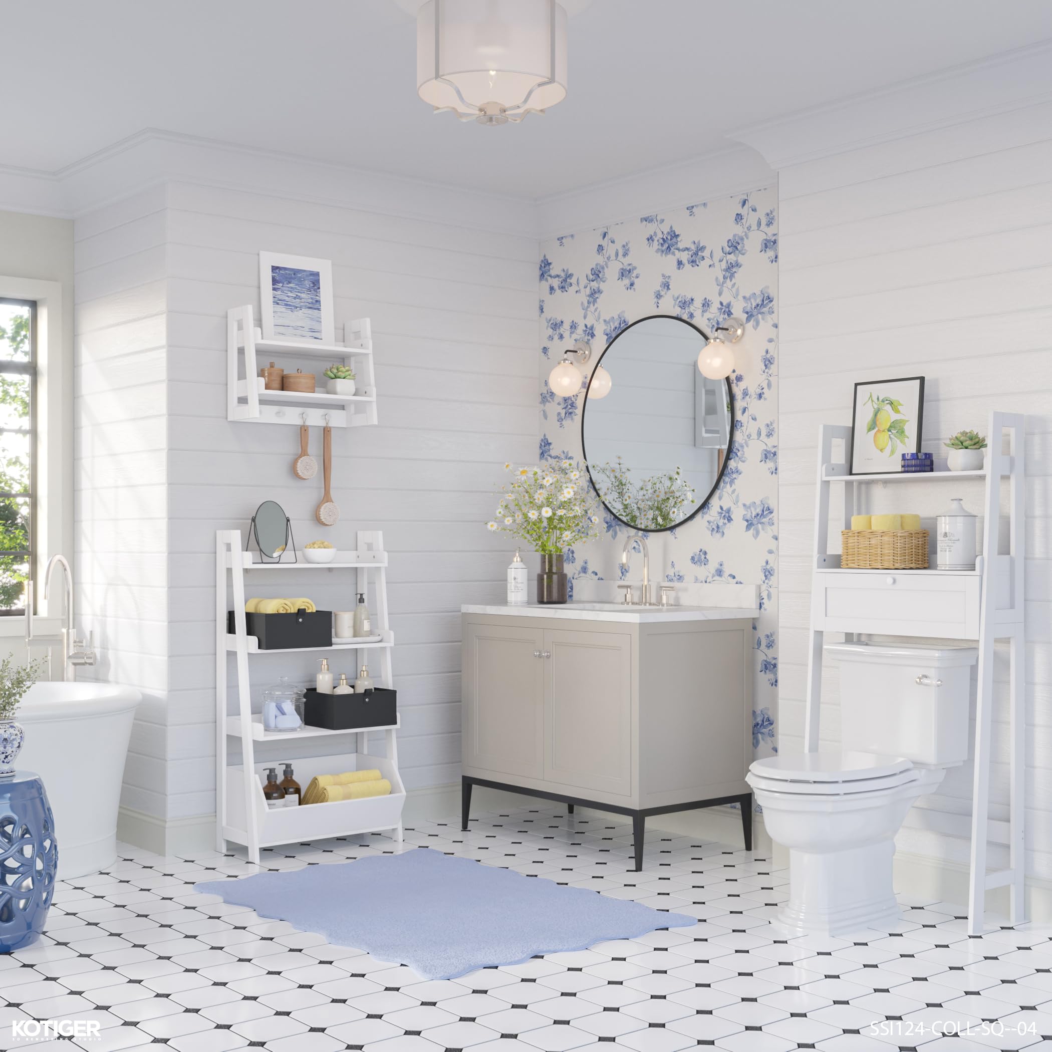 RiverRidge Amery Wall Shelf Over-The-Toilet Storage - 3-Tier Wall Mounted Shelf with Open Shelves and Drop-Down Compartment - White Bathroom Organizer for Toiletries, Linens, and Décor - Image 4