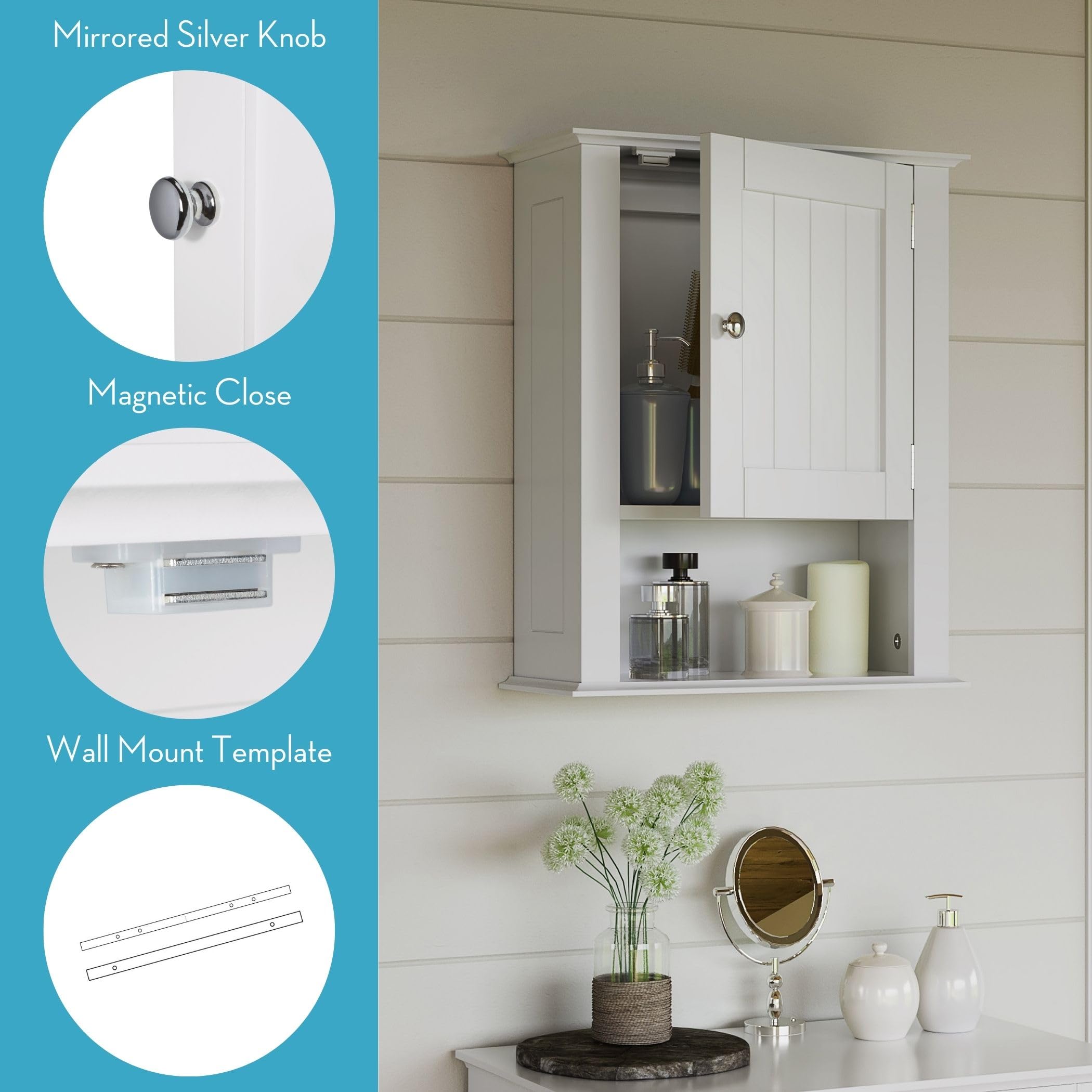 RiverRidge Ashland Bathroom Cabinet White Single Door Compact Wall Mount Storage Medicine Cabinet for Bathroom - Image 6