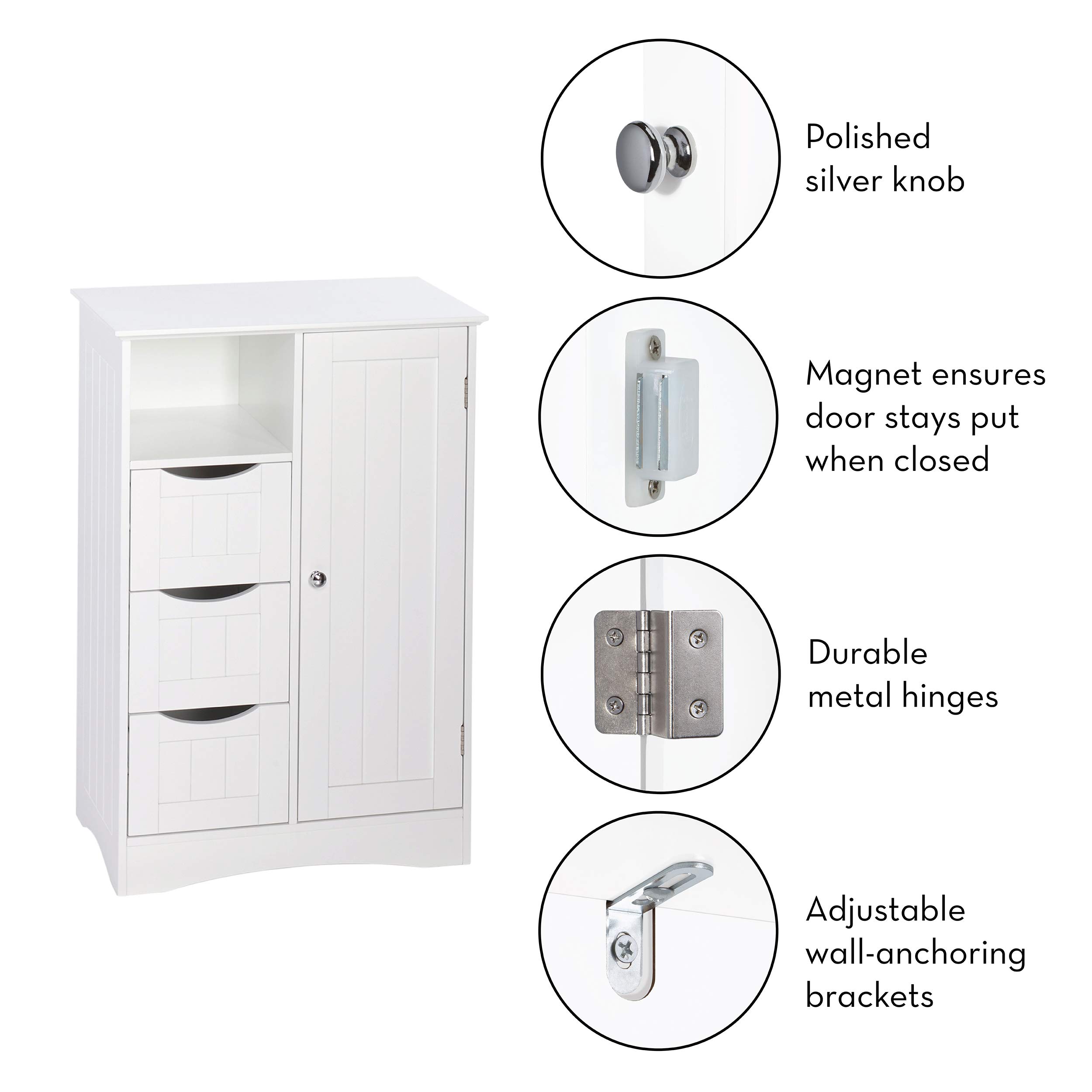RiverRidge Ashland Bathroom Storage Cabinet with 3 Drawers, Adjustable Shelf & Beadboard Styling - White Bathroom organizer - Freestanding Storage Cabinet - Image 14