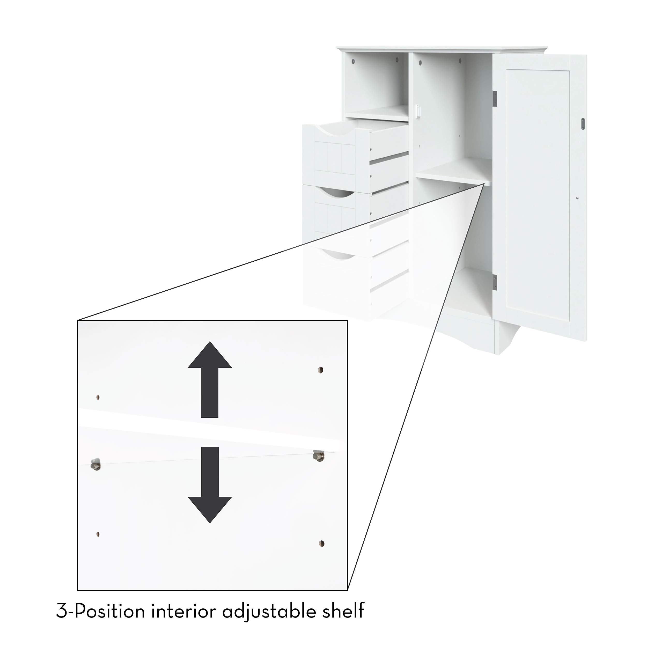 RiverRidge Ashland Bathroom Storage Cabinet with 3 Drawers, Adjustable Shelf & Beadboard Styling - White Bathroom organizer - Freestanding Storage Cabinet - Image 15