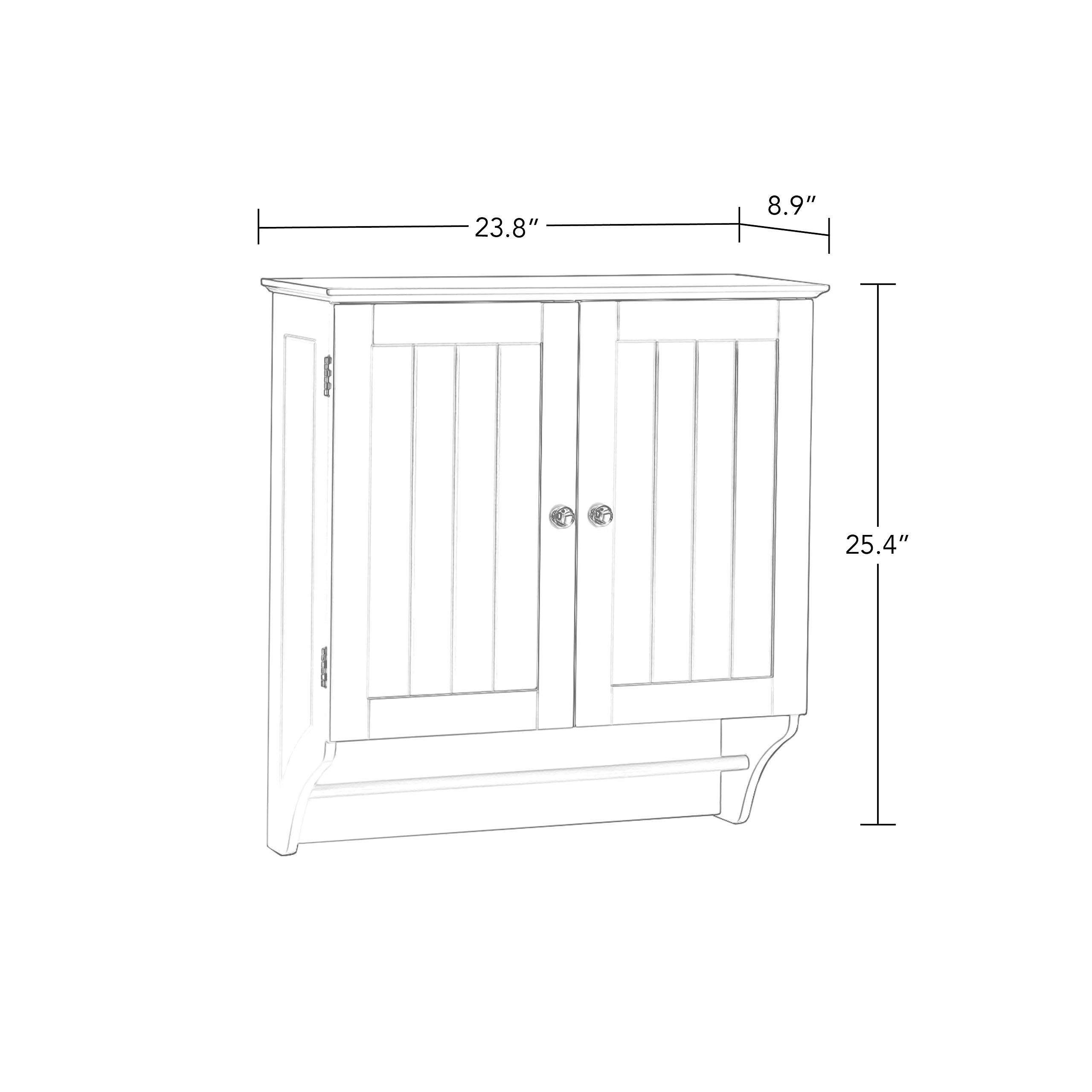 RiverRidge Ashland Two-Door Bathroom Storage Cabinet - White - Wall Mounted Medicine Cabinet Over Toilet Storage With Towel Rail And 2 Fixed Interior Shelves - Image 3