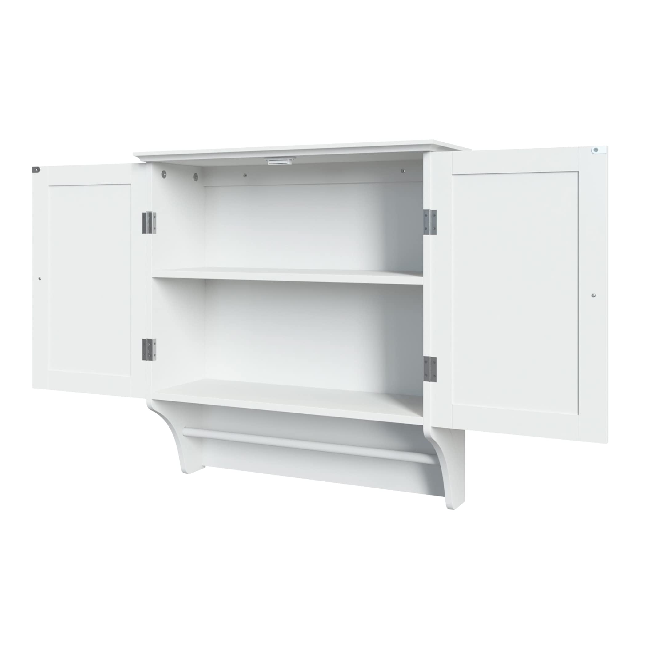 RiverRidge Ashland Two-Door Bathroom Storage Cabinet - White - Wall Mounted Medicine Cabinet Over Toilet Storage With Towel Rail And 2 Fixed Interior Shelves - Image 7