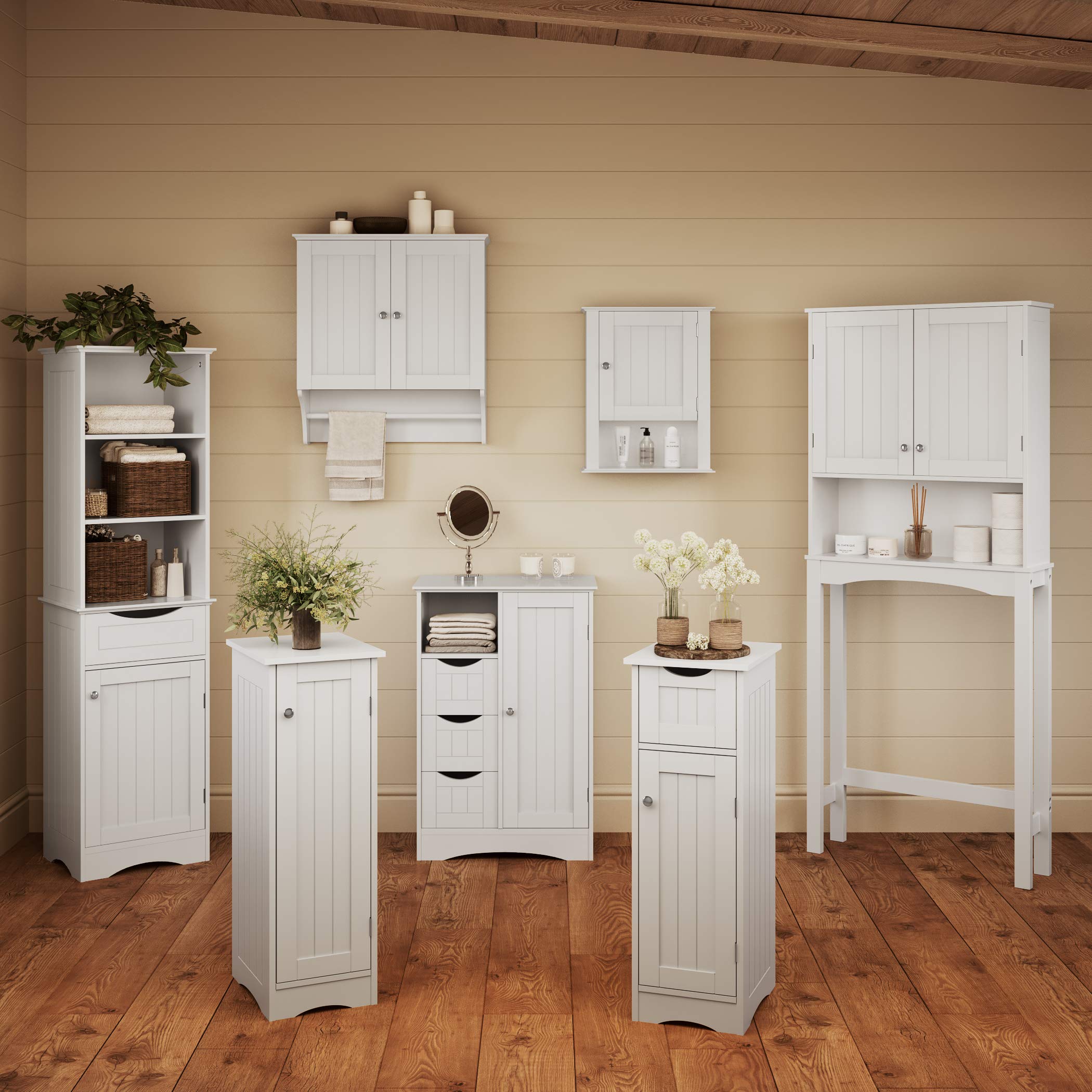 RiverRidge Ashland Bathroom Storage Cabinet with 3 Drawers, Adjustable Shelf & Beadboard Styling - White Bathroom organizer - Freestanding Storage Cabinet - Image 6
