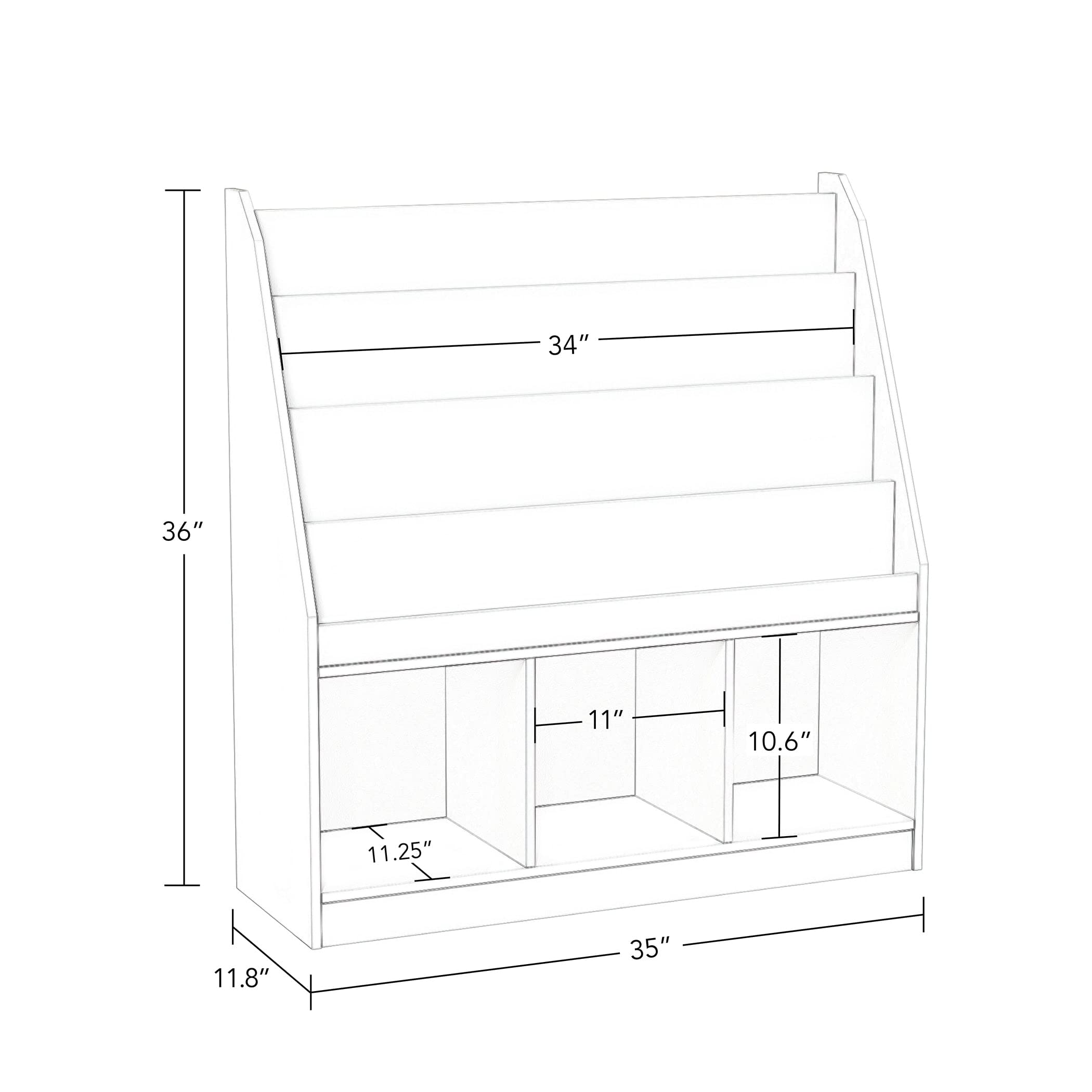 RiverRidge Kids 4 shelves Three Cubbies Bookrack, White (02-251), 11.81"D x 35"W x 36"H - Image 3
