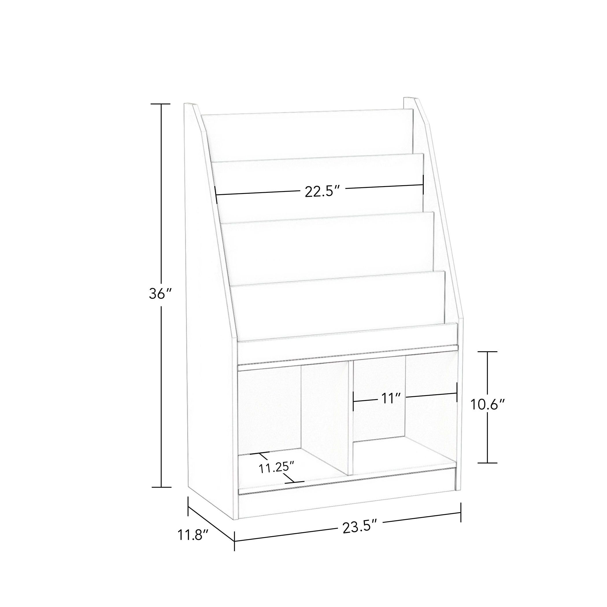 RiverRidge Kids Bookshelf & Toy Storage Organizer with 4 Book Racks, 2 Cubbies and 2 Blue Storage Bins - Versatile Book Nook Toy Tidy - Image 3