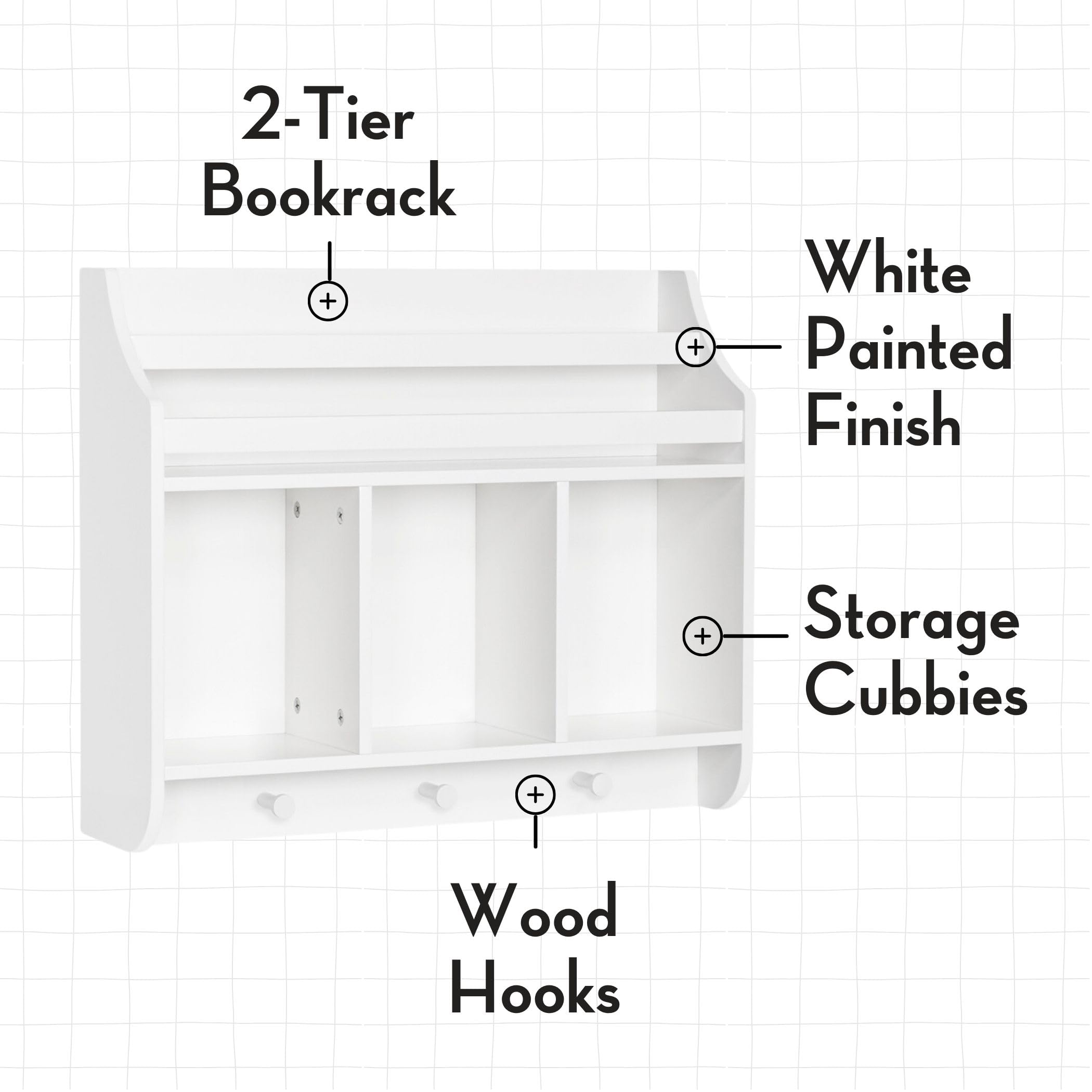 RiverRidge Kids Bookshelf with 3 Cubbies & Hooks - Book Nook Wall Bookshelf for Kids' Rooms Storage Display Rack for Toys and Games - Image 5
