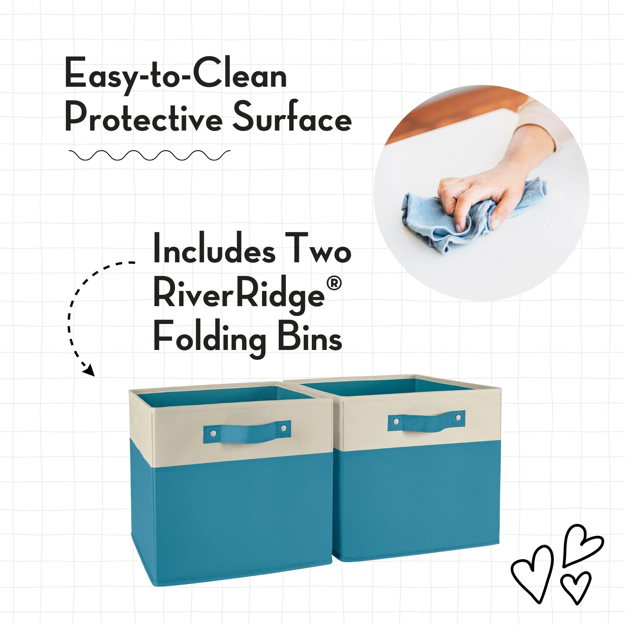 RiverRidge Kids Chair and Desk Set with Storage Cubbies, Drawer & Bookracks - Art Table Desk for Bedroom Table with 2 Folding Fabric Taupe Storage Bins - Image 4