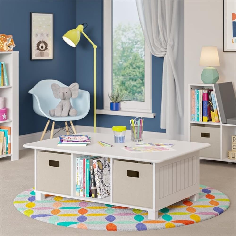 RiverRidge Kids Desk and Activity Table with 6 Storage Cubbies for Folding Bins - Art Craft or Train Table Design for Play Area Toy Organization - White - Image 9