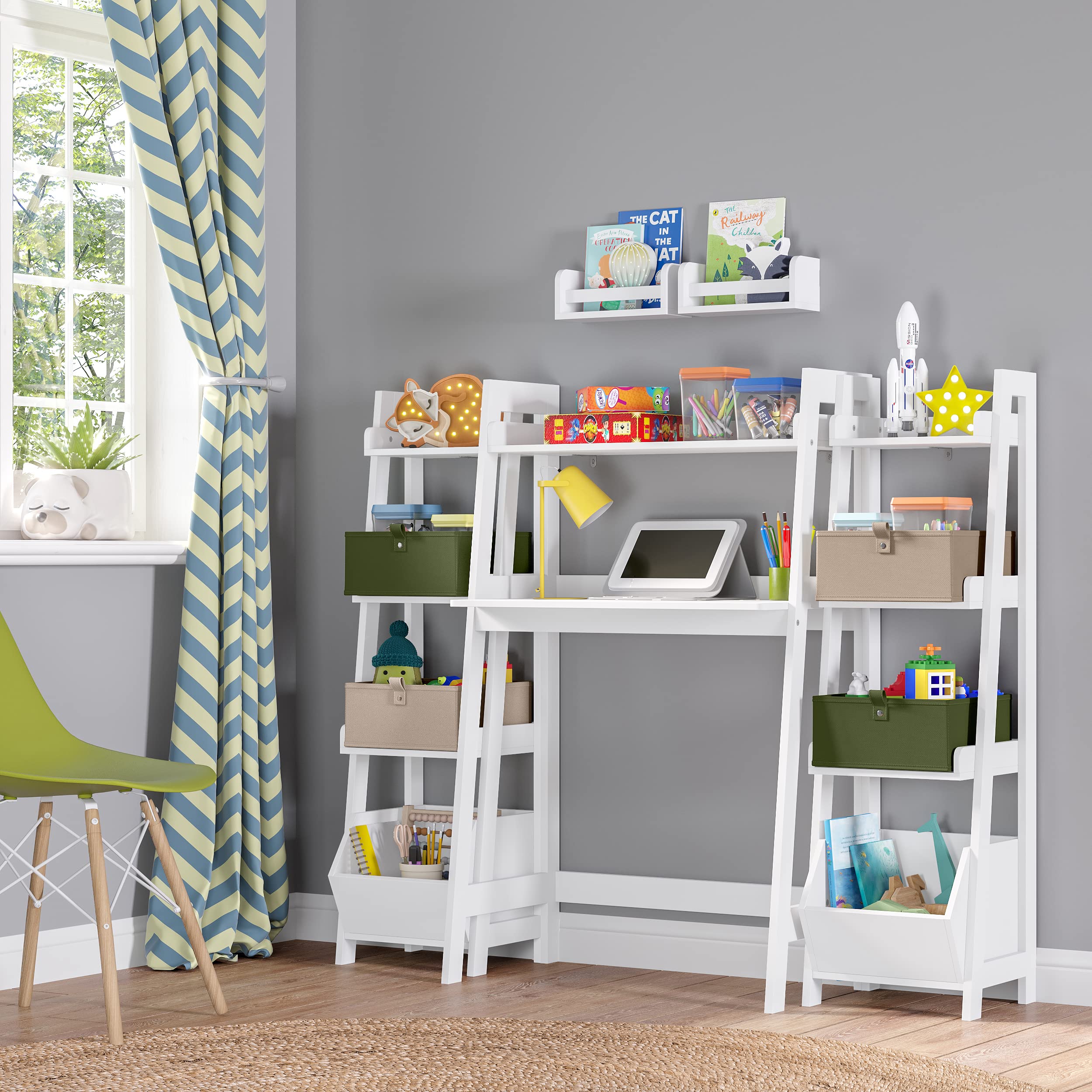 RiverRidge Kids Desk with Ladder Shelf - White Writing Table for Homework, Arts & Crafts - Spacious Tabletop with Open Shelf - Compact Design - Easy Assembly Kids Table for School-Age Children - Image 4