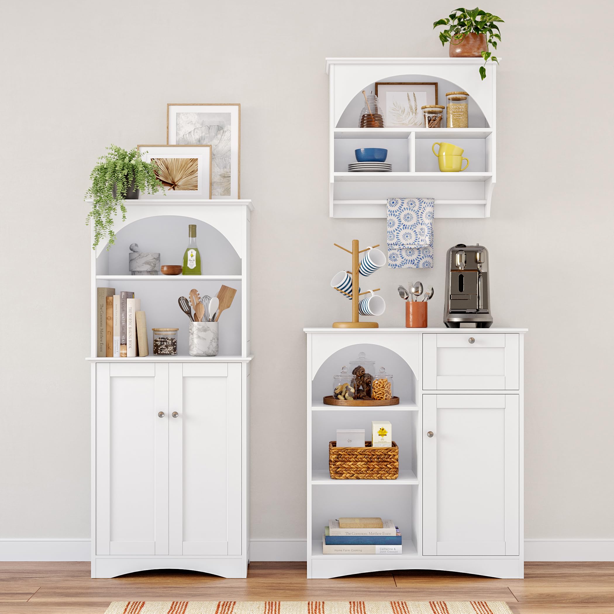 RiverRidge Kitchen Wall Cabinet with Arched Design & Towel Bar - Wall Mounted Storage Cabinet with Display Shelf & Dual Cubbies Kitchen Organization Solution - Image 7