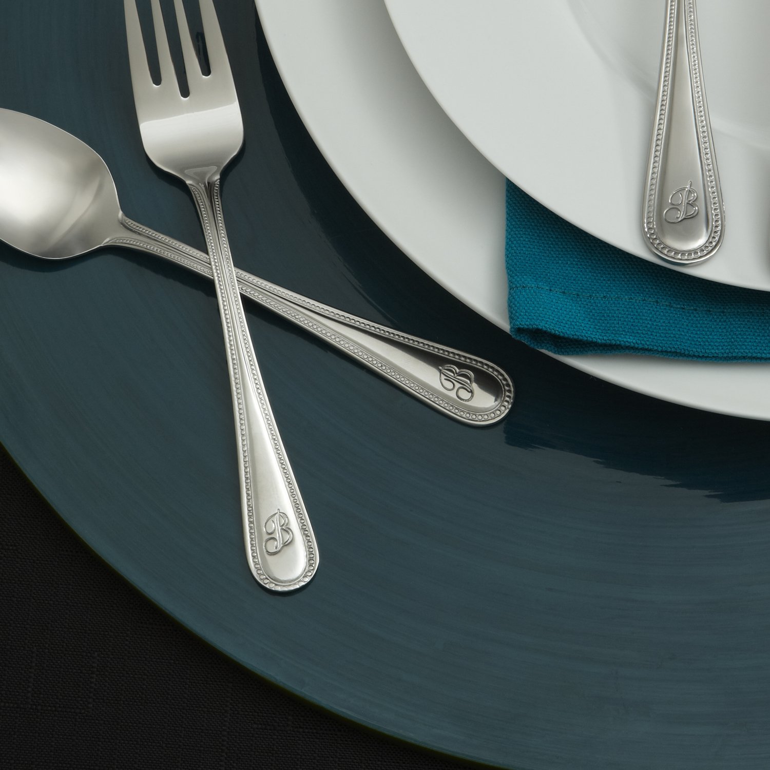 RiverRidge Monogrammed Beaded Flatware Set - J - 46-Piece Silverware with Custom Letter Stamp, 18/0 Stainless Steel Utensils Set for Daily Use & Special Occasions - Dishwasher Safe, Versatile Design - Image 5