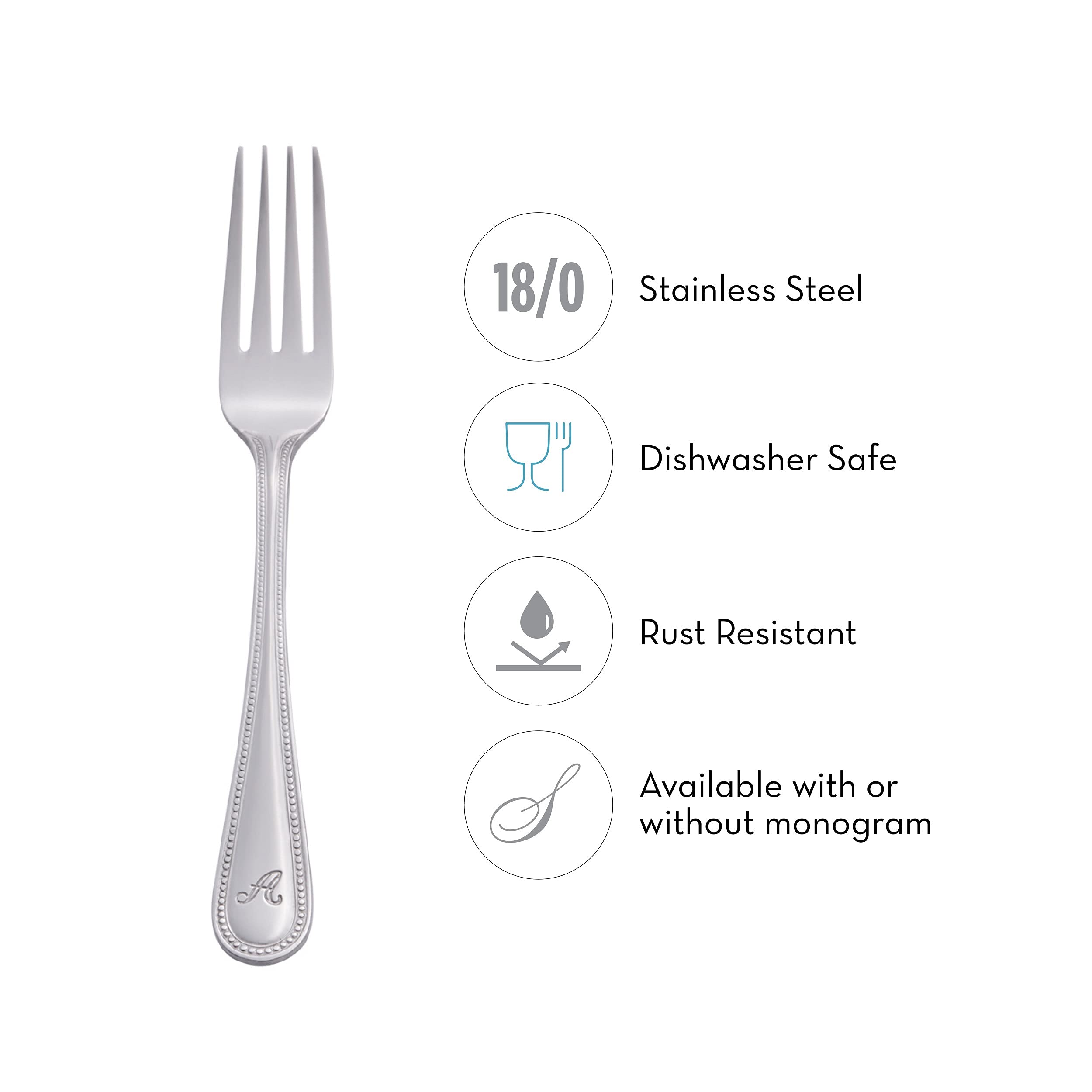 RiverRidge Monogrammed Beaded Flatware Set - J - 46-Piece Silverware with Custom Letter Stamp, 18/0 Stainless Steel Utensils Set for Daily Use & Special Occasions - Dishwasher Safe, Versatile Design - Image 7