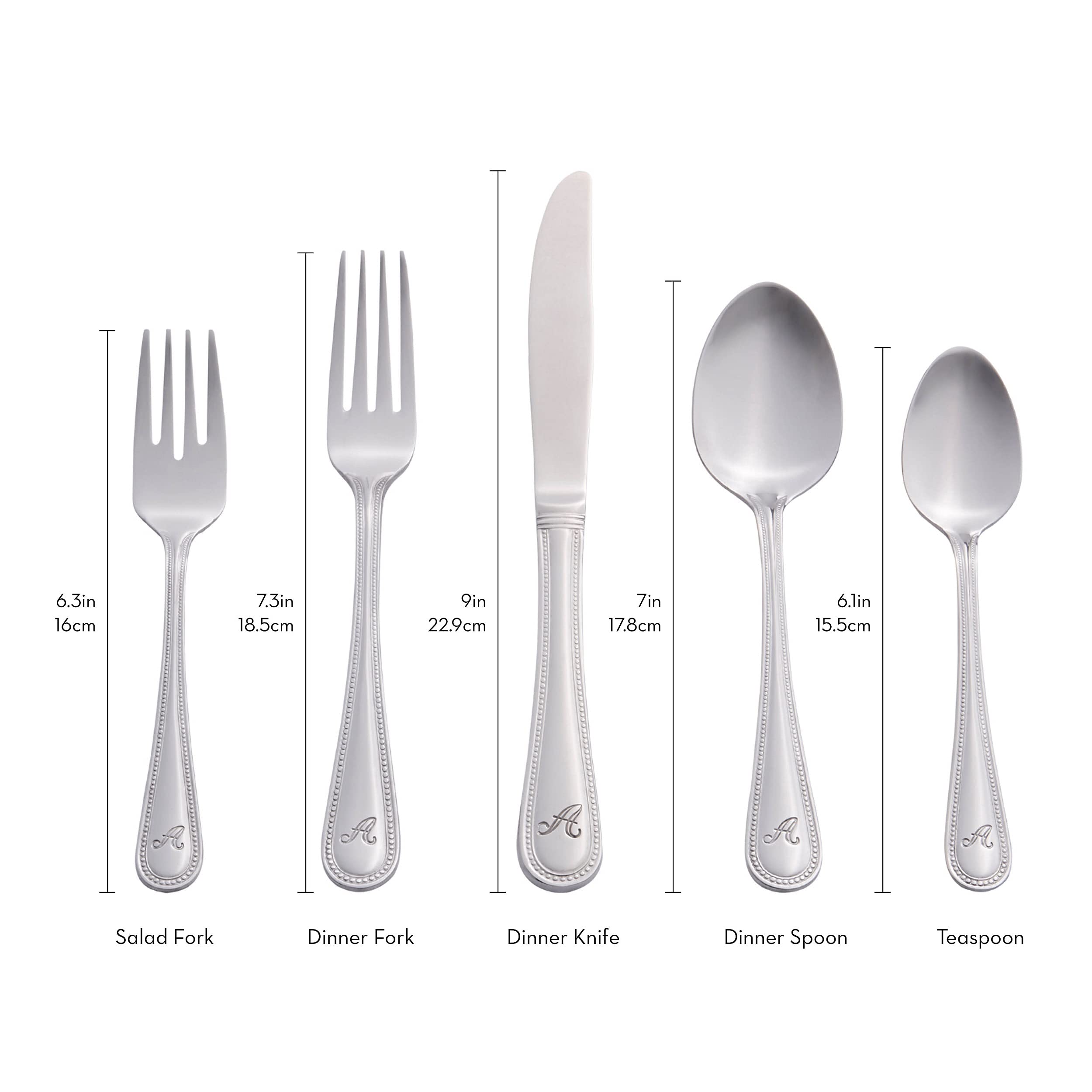 RiverRidge Monogrammed Beaded Flatware Set - J - 46-Piece Silverware with Custom Letter Stamp, 18/0 Stainless Steel Utensils Set for Daily Use & Special Occasions - Dishwasher Safe, Versatile Design - Image 9