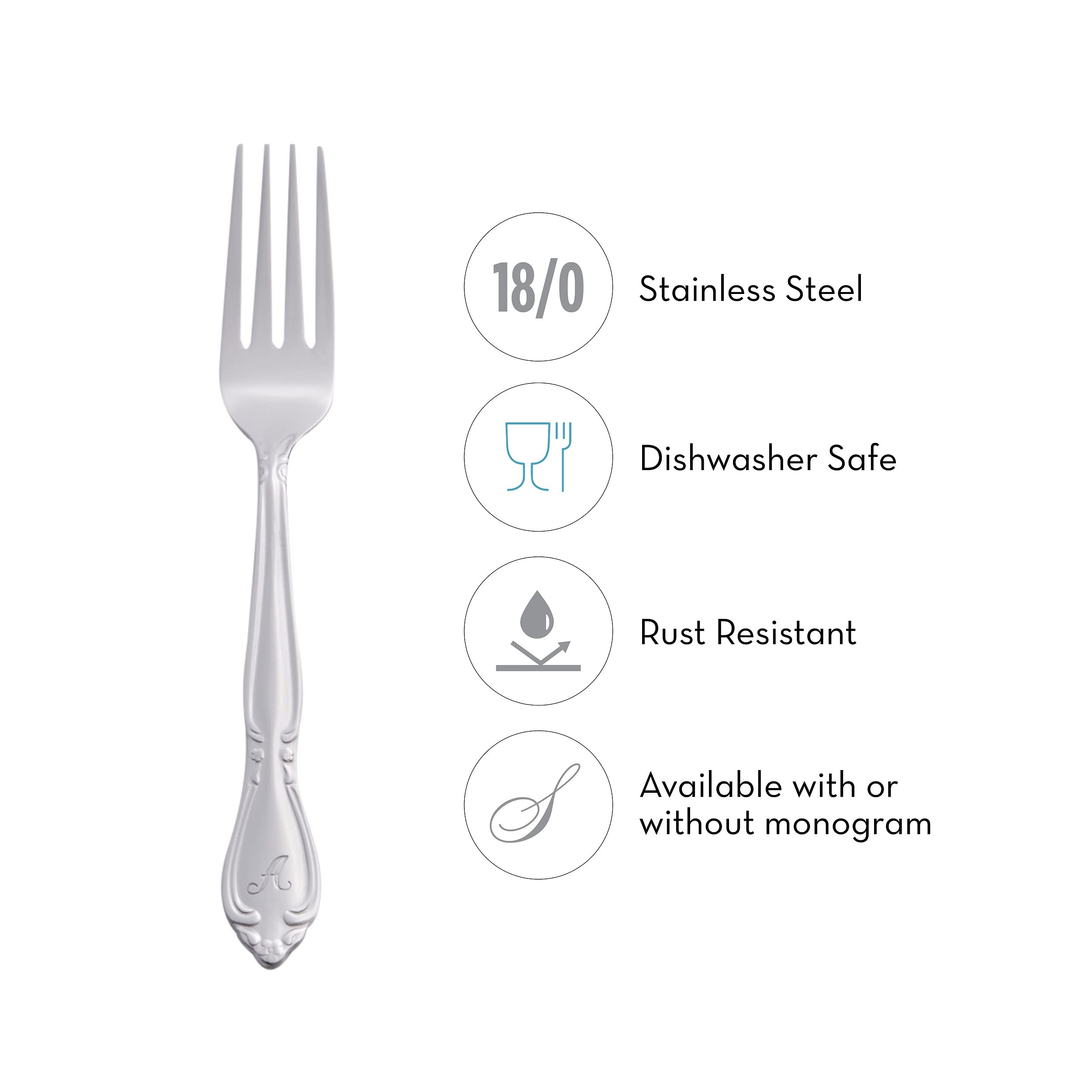 RiverRidge Rose Monogrammed Flatware Set 46 Piece Silverware - B - Utensils Set with Serving Pieces, Heavy Gauge Stainless Steel, Mirror Finish, Dishwasher Safe Cutlery for Daily Use - Image 7