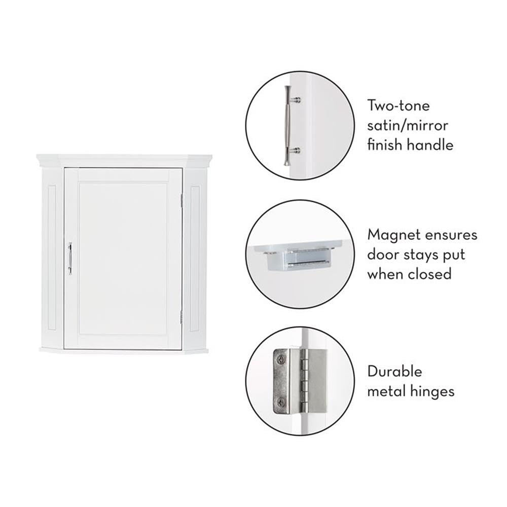 RiverRidge Somerset Corner Wall Bathroom Cabinet with an Adjustable Shelf, Inset Door, Two-Tone Handle - Space-Saving MDF Bathroom Cabinet for Toiletries - Image 4