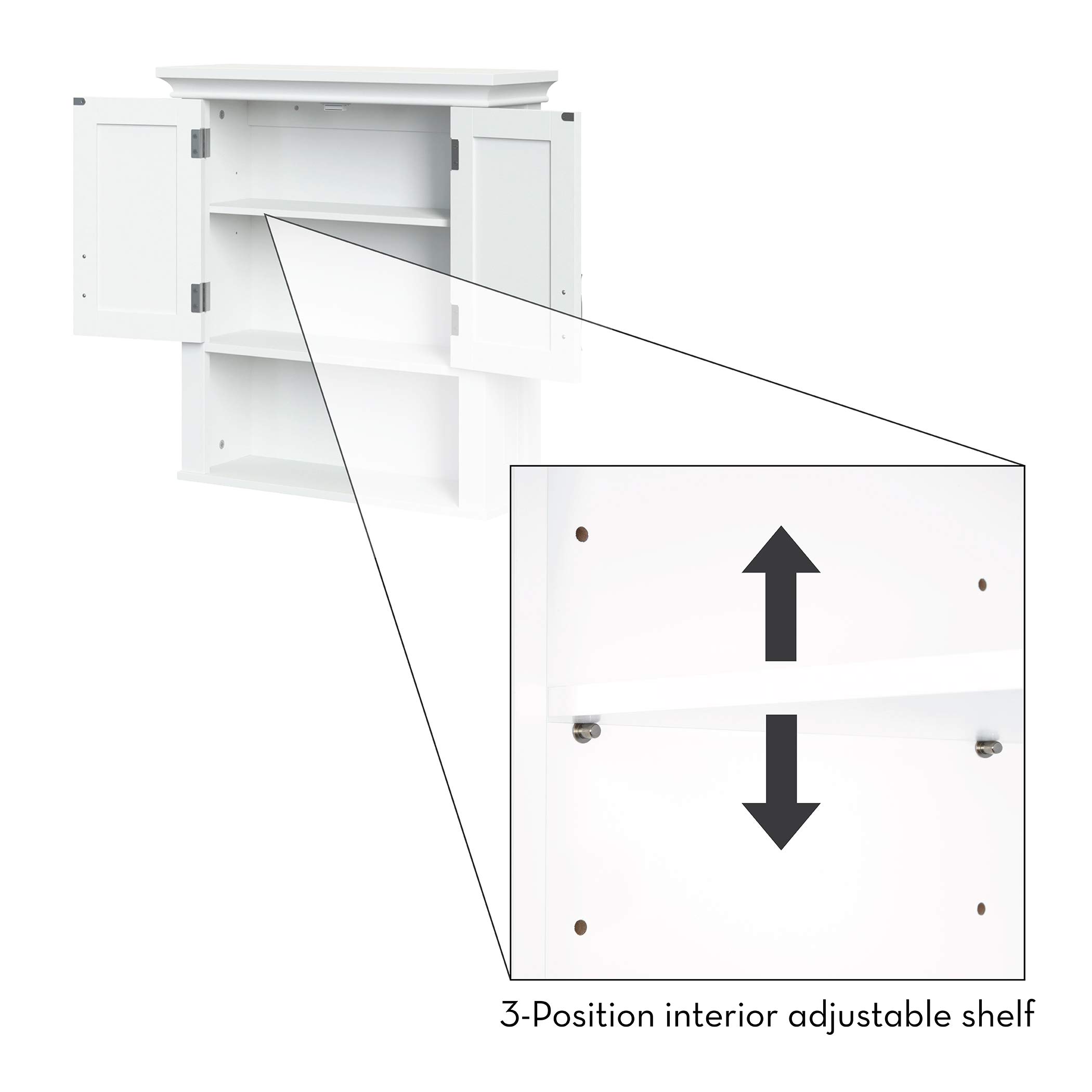 RiverRidge Somerset Two-Door Bathroom and Laundry Wall Mount Storage Medicine Cabinet with Open and Adjustable Shelf - White | Two-Door, Wall Mount, Storage, Open, Adjustable Shelf - Image 7