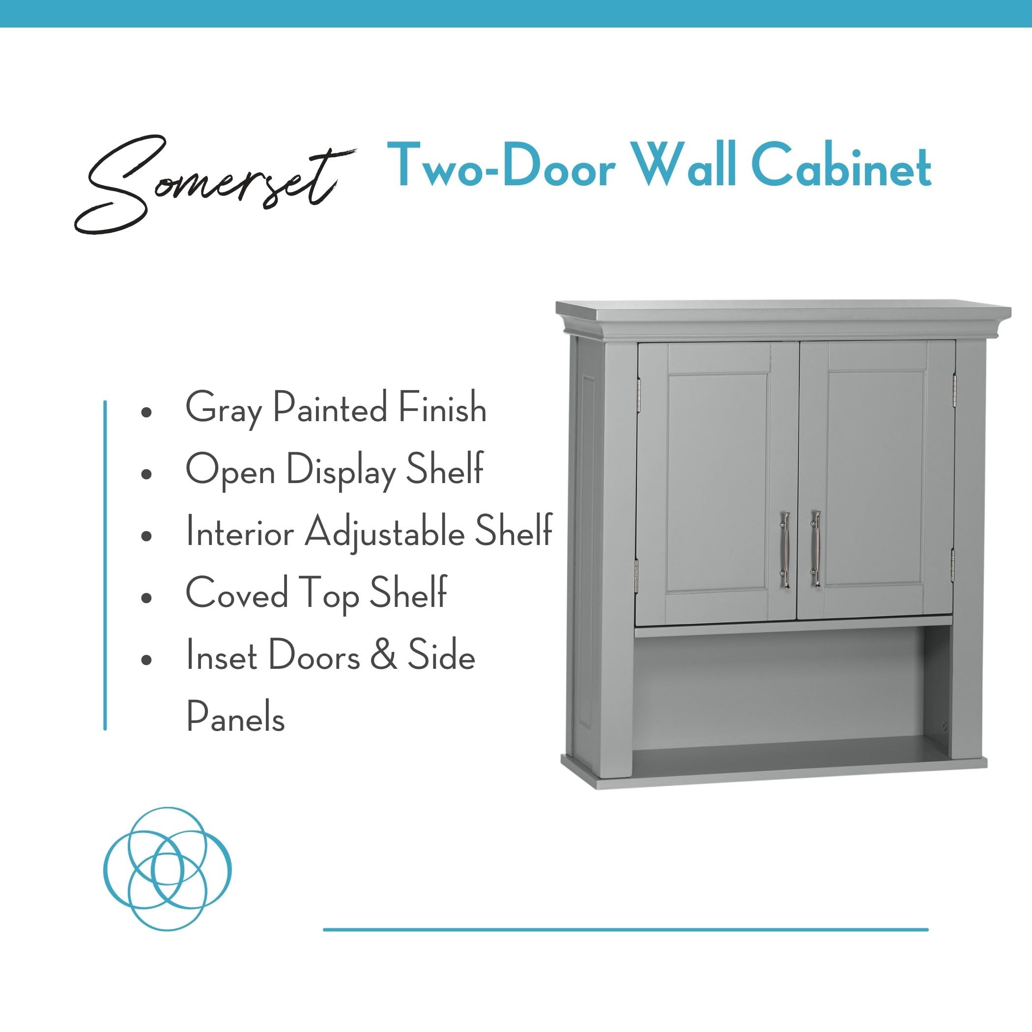 RiverRidge Somerset Two-Door Bathroom Storage, Gray Wall Cabinet, Grey, Set 1 - Image 5