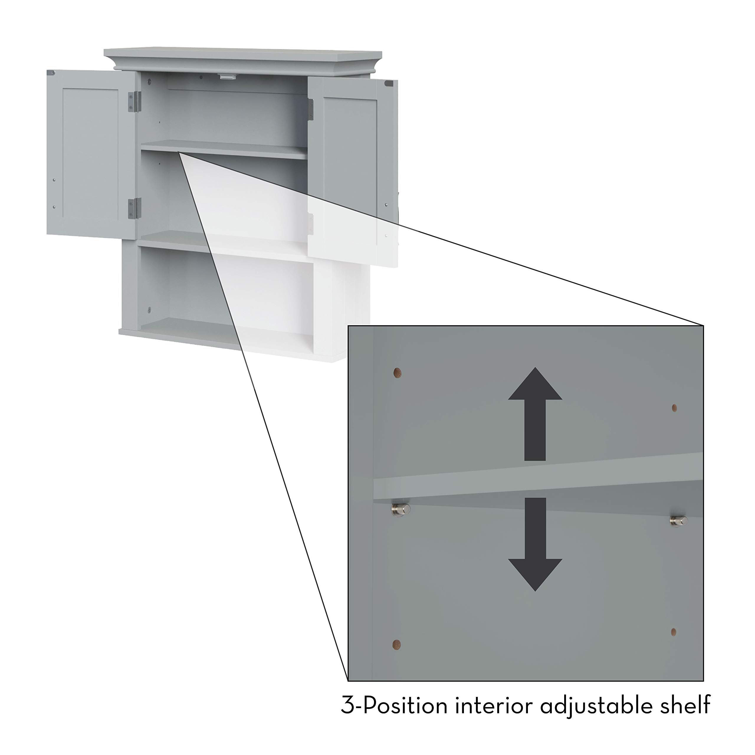 RiverRidge Somerset Two-Door Bathroom Storage, Gray Wall Cabinet, Grey, Set 1 - Image 7